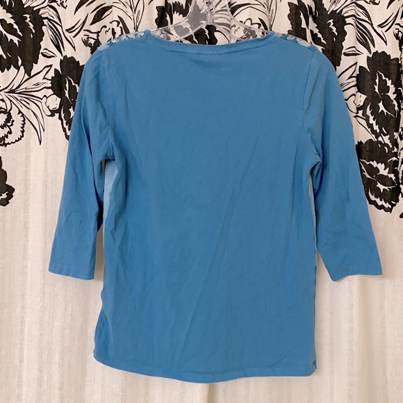 Onque Causals blue & silver bedazzled top 3/4 length sleeves and layered design - Picture 3 of 3